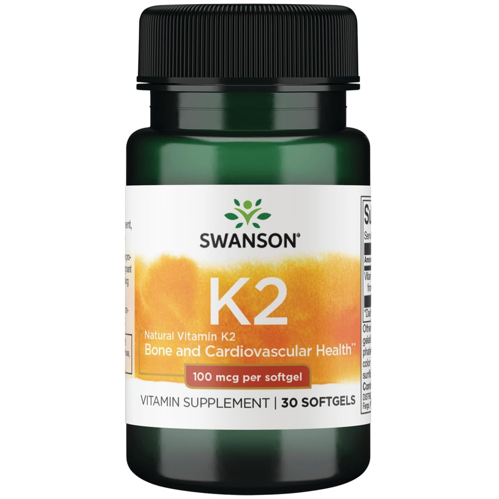 Swanson Vitamin K2 (Menaquinone- 7) - Vitamin supplement støtte cardiovaskulær og knoglerelateret - fremstillet af japansk Nato til at hjælpe Regulere Calcium - (30 Softgels, 100mcg Hver)