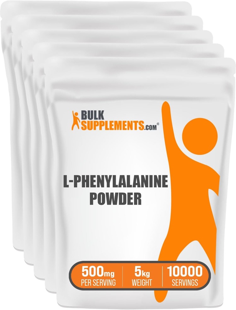 Bulkaddiments.com L- Phenylalanin Powder - Phenylalanin Supplement, L- Phenylalanin 500mg - Aminosyrer Supplement, Gluten Free, 500mg per servering, 5kg (11 lbs) (Pack of 5)
