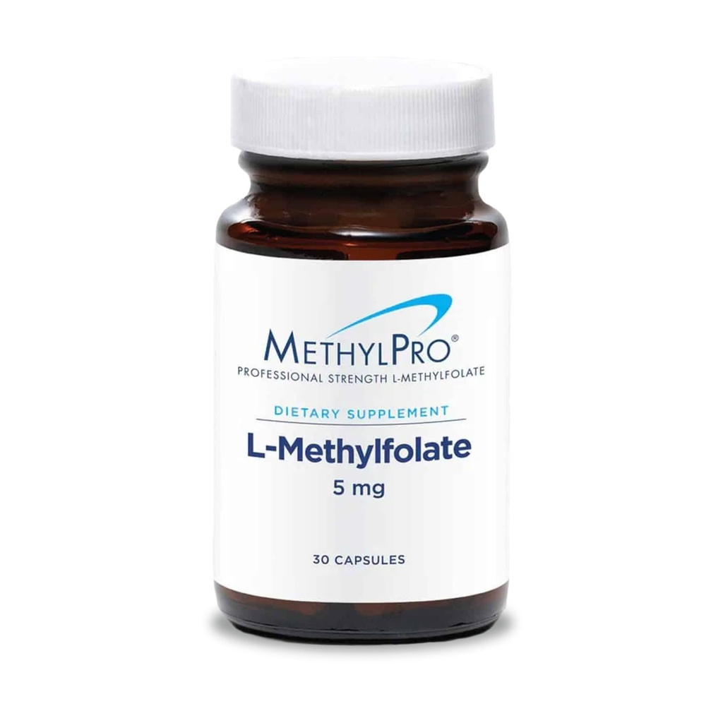 MethylPro L- Methylfolat 5 mg - L Methylfolat, Methylfolat supplement til kvinder og mænd, Methyleret vitamin B9 (5 - MTHF) for hjernesundhed, fokus, ro - 30 kapsler (pakning med 1)