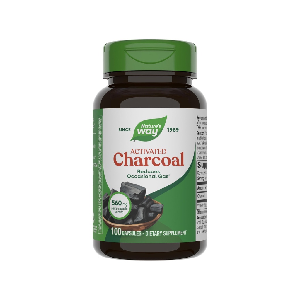 Nature 's Way Aktiveret Charcoal, Binds Uønskede materialer og gas i fordøjelsestrakten *, 560 mg pr. 2-Capsule Servering, 100 kapsler (Packaging May Vary)