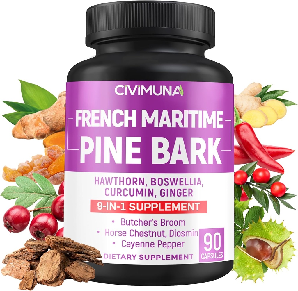 Franske Maritime Pine Bark kapsler med franske Maritime Pine Bark, Hawthorn, Bosweillia og mere - 90 Kapsler til 3 Måneders forsyning