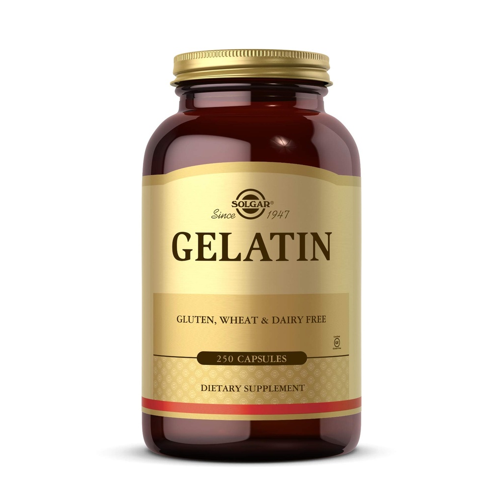 Solgar Gelatine 1680 mg, 250 kapsler - Natural Gelatine - Understøtter Bone, Fælles & Hud Sundhed - Gluten fri, Dairy Free - 83 Servering