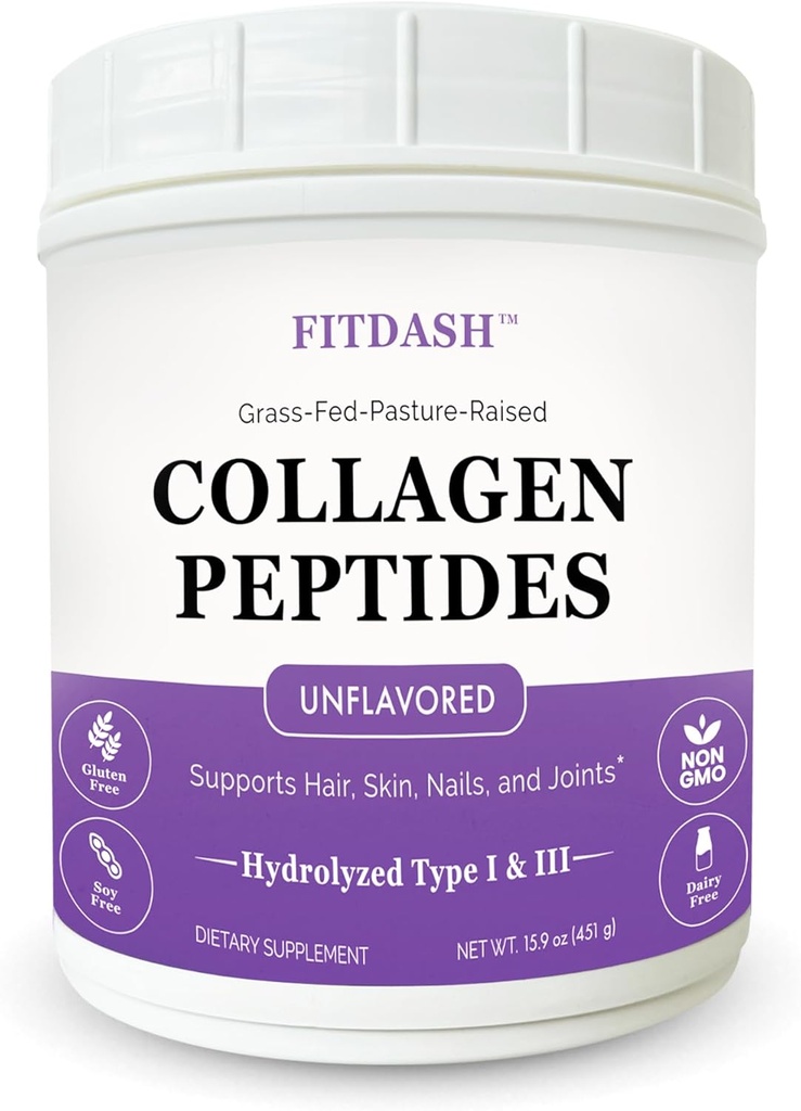 Collagen Peptider Hydrolyzed Collagen Pulver Type I og III, Understøtter hår, negle og Joints. Uden smag 41 Servering 15.9 Oz. Grass- Fed Pastured- Raised.