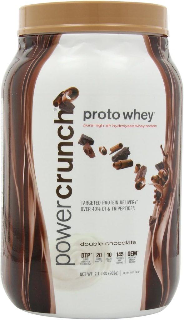 Power Crunch Whey Protein Powder, Med Aminosyrer, Protein Shakes med lækker smag, Dobbelt chokolade, 2,1 LB