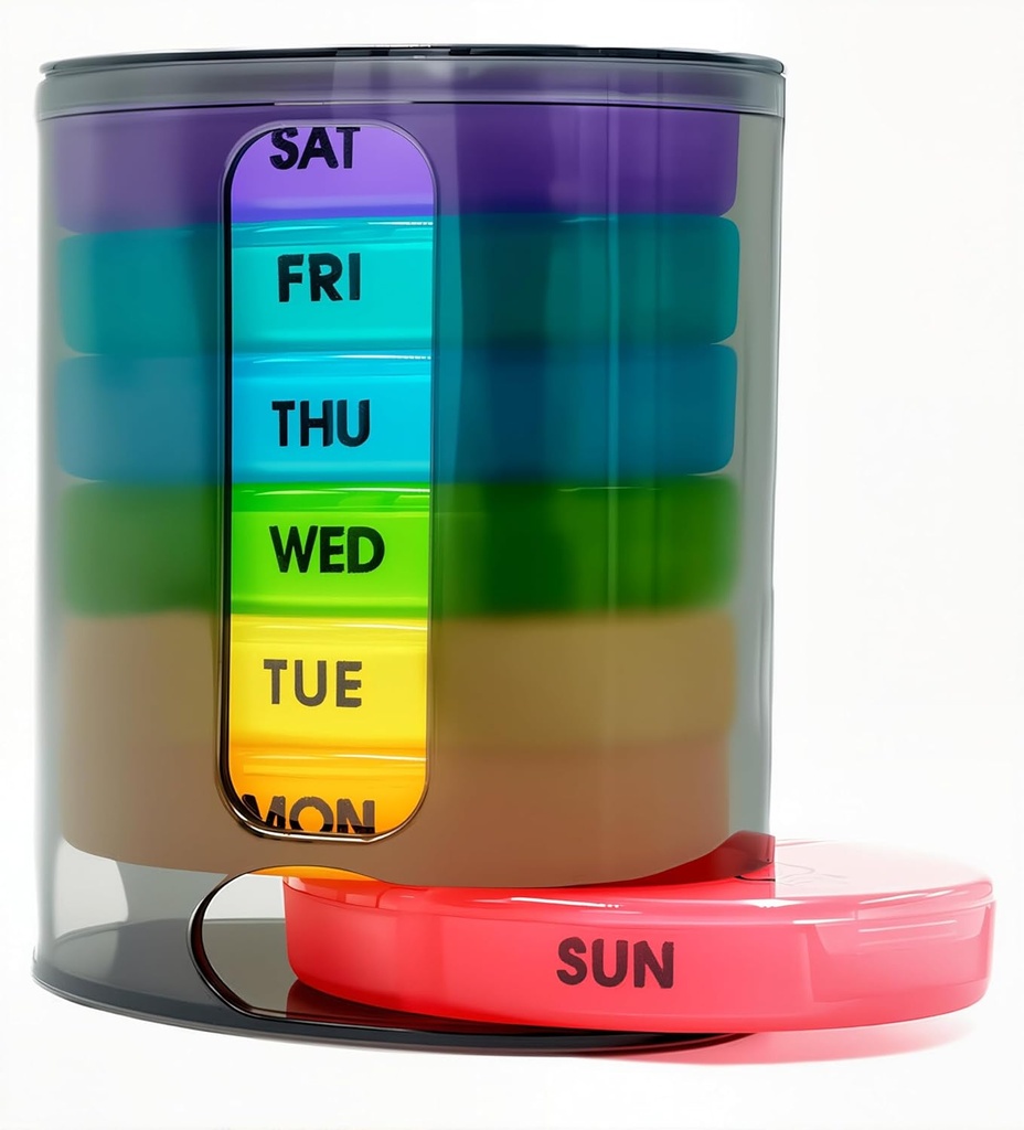 Ugentlig Pill Organizer (Twice- A- Day), Bærbar 7 Day Pill Box Case med Stackable AM / PM Compartments for Pills, Vitamin, Fish Oil, Kosttilskud, Rainbow (Rainbow)