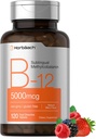 Horbäach B12 Vitamin 5000 mcg | 120 Fast Dissolve Tablets | Sublingual Methylcobalamin | Vegetarian, Non-GMO & Gluten Free Supplement