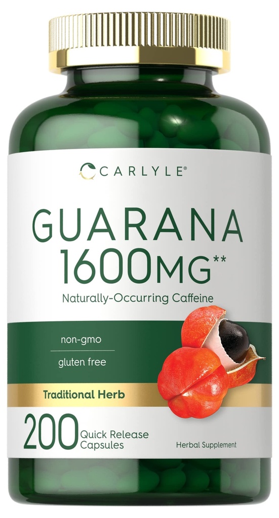 Carlyle Guarana Extract Kapsler er 124; 1600mg er 124; 200 Greve er 124; naturligt occurering Koffein Supplement er 124; Non- GMO, Gluten Free