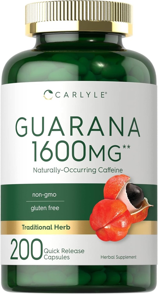 Carlyle Guarana Extract Kapsler er 124; 1600mg er 124; 200 Greve er 124; naturligt occurering Koffein Supplement er 124; Non- GMO, Gluten Free