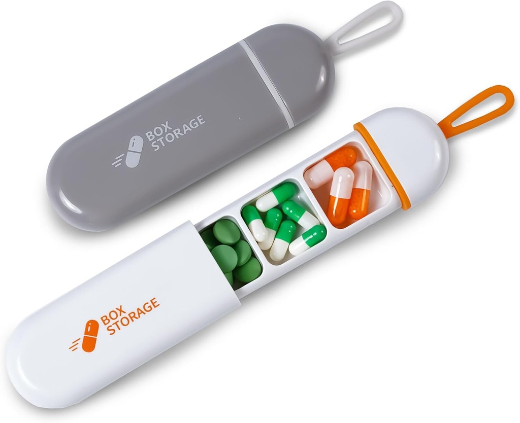 Rejse Pill Organizer, Mini Pill Case 3 Compartments Bærbare Pill Case, Vandtæt Medicin Case Pouch for mænd Fylder vitaminer narkotika fisk olie kosttilskud (hvid / grå)