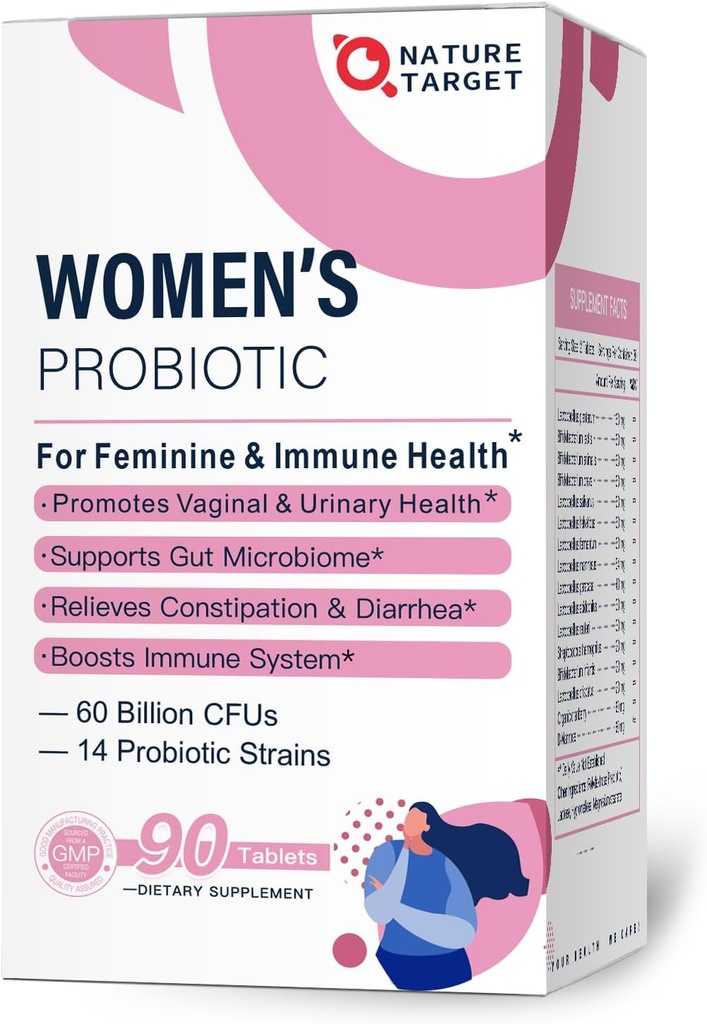 NATURE TARGET Probiotics-for-Women with Prebiotics, Cranberry and D-Mannose, 60-Billion-CFUs, Women's Probiotic for Digestive Health/Gut Health/Immune Booster