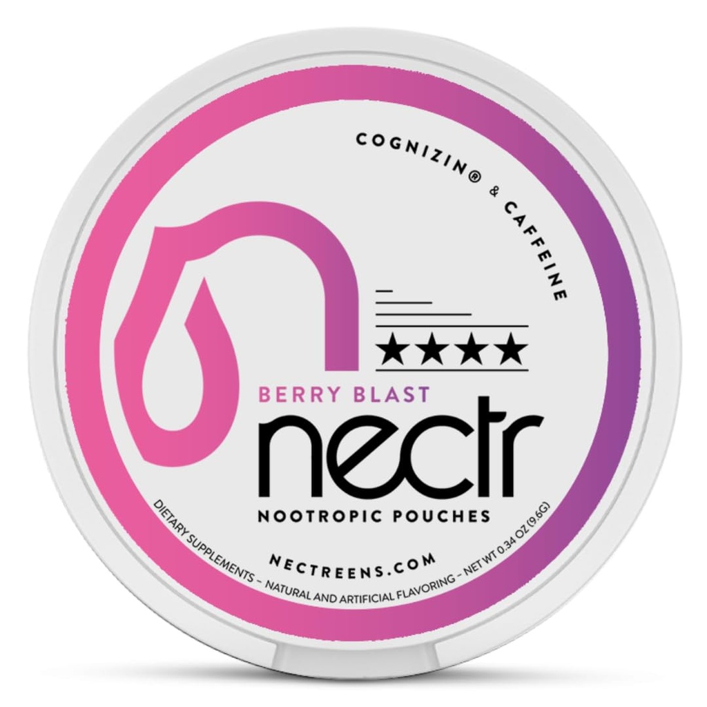 Nectr Energy Nootrop Pouches - Berry Blast Flast, Koffein Pouches med Cognizin ® Citicolin. Sugar- Free Brain Treats. Glat, Vedvarende Focus & Energy Supplement - 1 Puck af 16pcs