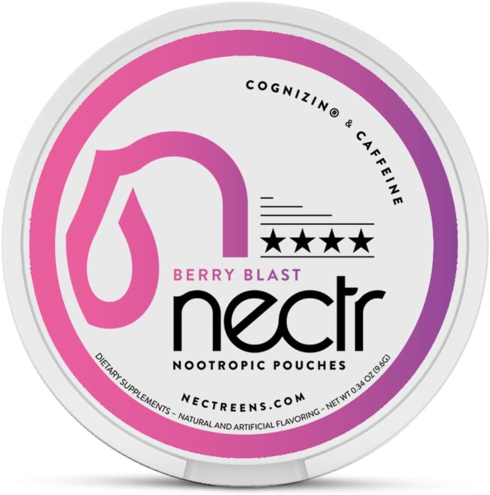 Nectr Energy Nootropic Pouches – Berry Blast Flavored, Caffeine Pouches with Cognizin® Citicoline. Sugar-Free Brain Treats. Smooth, Sustained Focus & Energy Supplement - 1 Puck of 16pcs