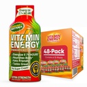 Vitamin Energy Immunum + ekstra styrke Energy Shot Frugtpunch 48 Pack, 260mg Natural Koffein, B- Vitamin, Citicolin, Green Tea, Immunity & Focus Support, Zero Sugar, Gluten- Free 1,93 fl oz