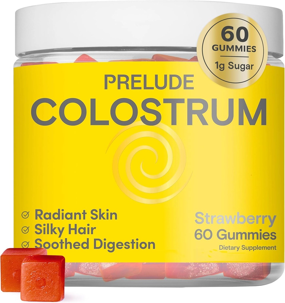 Prelude Bovine Colostrum Chews for Gut Health, Bloating & Beauty for Women & Men - Grassfed Colostrum Gummies for Digestive Health Immunity & Overall Wellness - Colostrum Supplement Made in USA