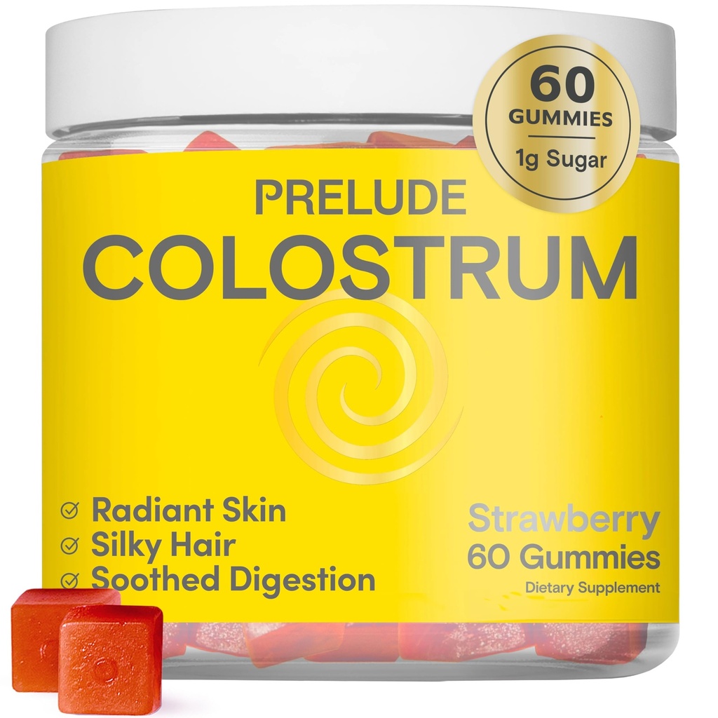Prelude Bovine Colostrum Chews for Gut Health, Bloating & Beauty for Women & Men - Grassfed Colostrum Gummies for fordøjelsessygdomme Immunitet & Samlet Wellness - Colostrum Supplement Made i USA