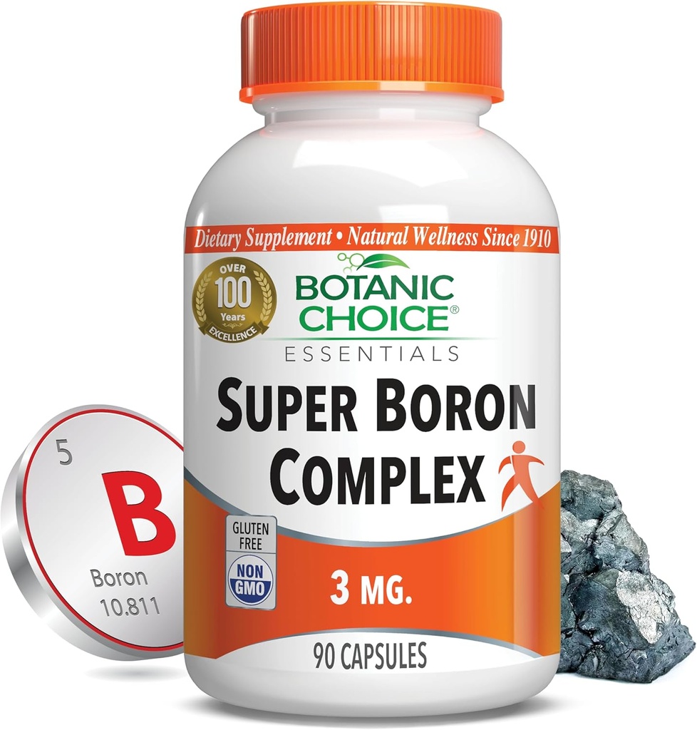 Botanic Choice Super Boron Complex (3 mg) - fremmer ben og prostata sundhed af metaboliserende calcium & Magnesium - 3 former for bor for mænd og kvinder (90 kapsler)