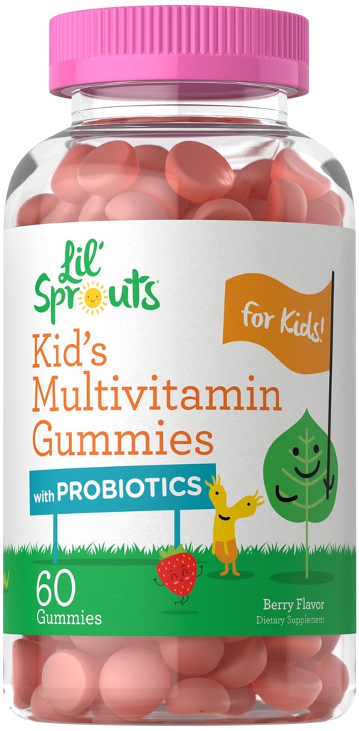 Carlyle Kids Multivitamin Gummies med Probiotechnopel 124; 60 tyggetabletter 124; Berry Flavor 124; Vegetar, Non- GMO, Gluten Free Children 's Supplemented 124; af Lil' Spruds