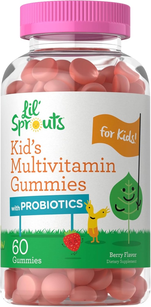 Carlyle Kids Multivitamin Gummies med Probiotechnopel 124; 60 tyggetabletter 124; Berry Flavor 124; Vegetar, Non- GMO, Gluten Free Children 's Supplemented 124; af Lil' Spruds