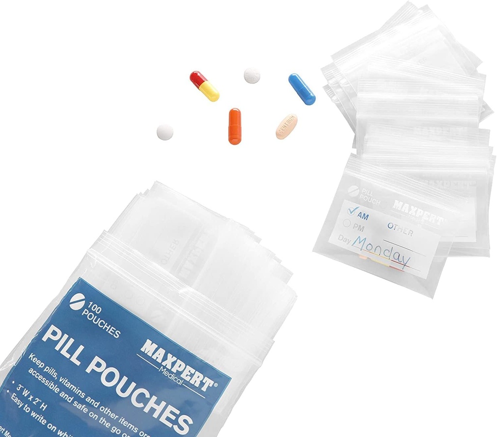 Pill Pouches, Plastic Pill Tasker (Pack of 200) - Pocket Travel Pill Baggies - Resealable Zipper Pill Organizer Pouch Tasker - 3 "x 2" - Daily Medicine Storage Pouches - Ryd w / Skriv på etiket