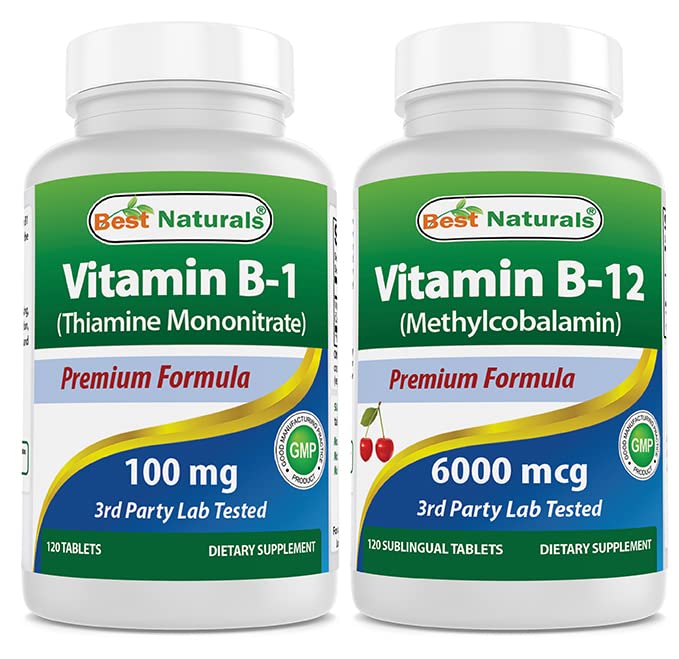 Bedste Naturals Vitamin B1 som Thiamin Mononitrate 100 mg & Vitamin B12 6000 mcg