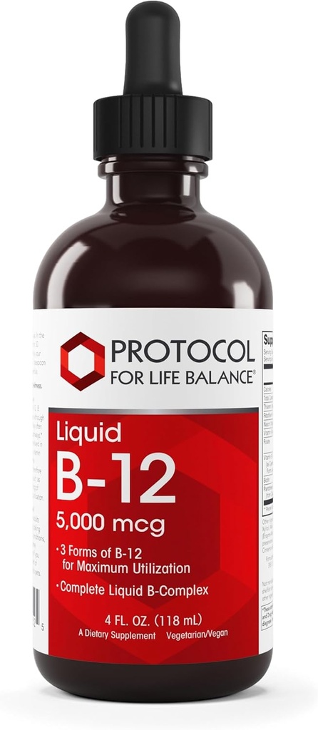 PROTOKOL FOR LIV BALANCE Liquid B-12 5,000mcg - Nervesystemet Support - med B Vitamin - Dairy Free & Vegan Vitamin B Liquid - 4 fl oz