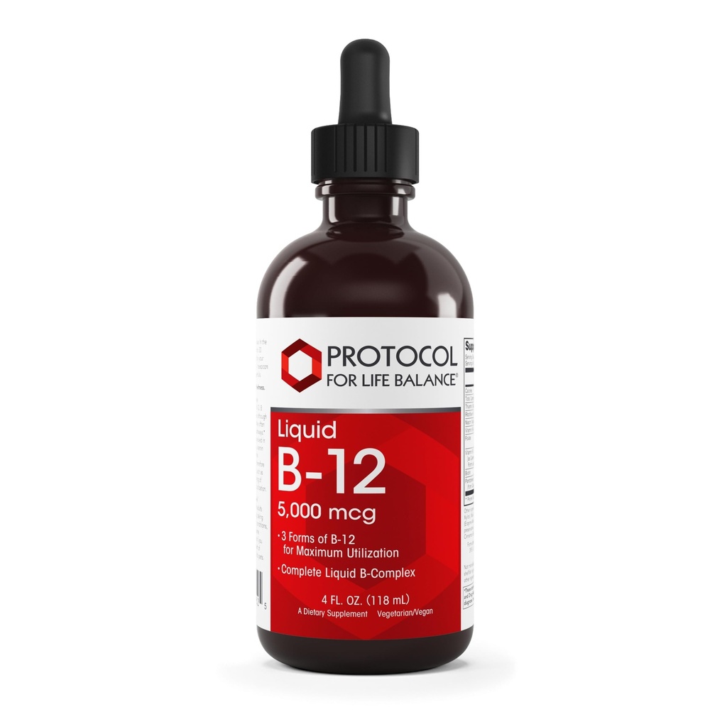 PROTOKOL FOR LIV BALANCE Liquid B-12 5,000mcg - Nervesystemet Support - med B Vitamin - Dairy Free & Vegan Vitamin B Liquid - 4 fl oz