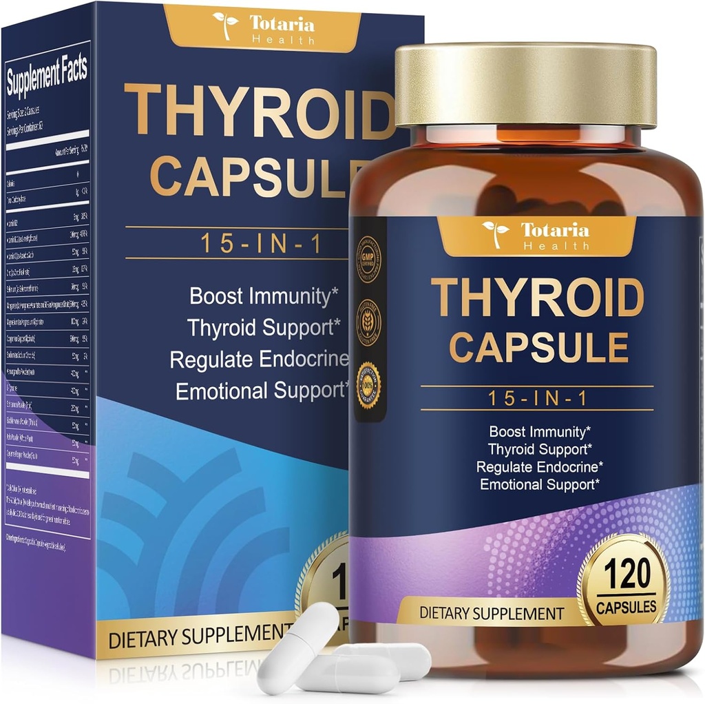 Thyreoideastøtte til kvinder og mænd supplement komplekse kapsler - jod thyreoideatillæg med L Tyrosine Bladerwrack Kelp Ashwagandha Selenium Kosttilskud - Mood Enhancer Energy Blance Thyreoideaniveau