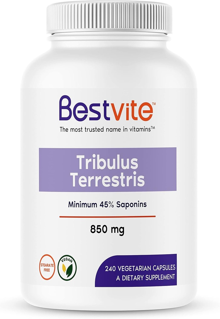BESTVITE Tribulus Terrestris 850mg pr. kapsel (240 vegetariske kapsler) - Standardiseret ekstrakt - min 45% saponiner - ingen stearater - ingen silikonedioxid - ingen Fillers - Vegan - ikke GMO - gluten fri