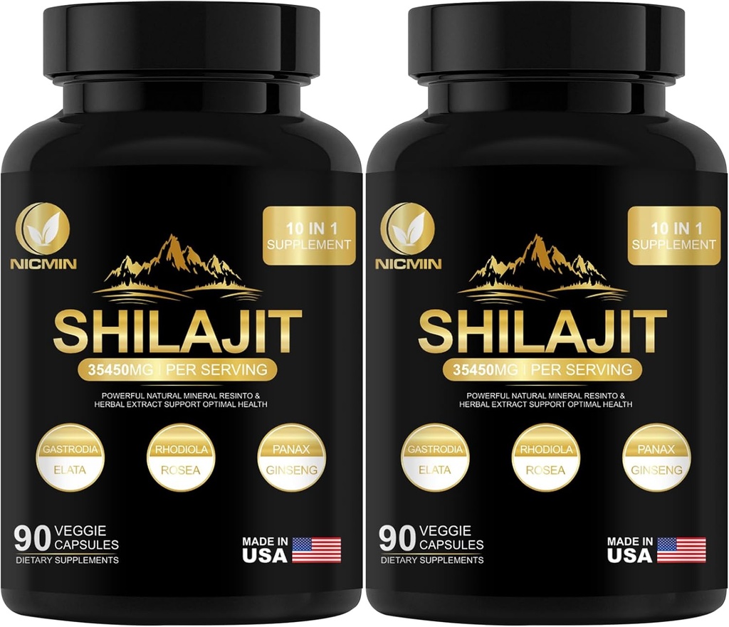 35450MG Pure Shilajit Supplement - Himalayan Organic Shilajit for Mænd & Kvinder Maksimal potens Shilajit for forbedret energi og immunforsvar 180 Veggie kapsler