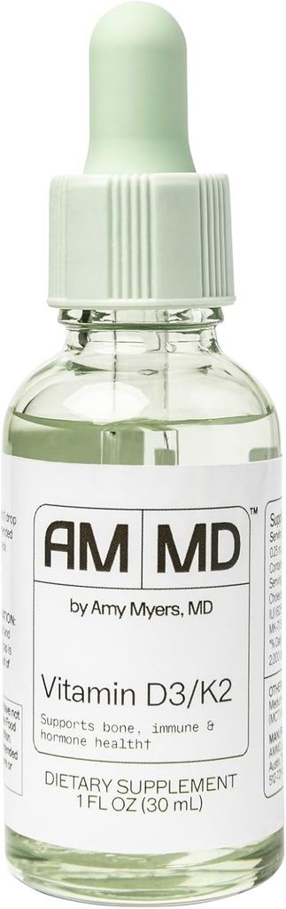 Amy Myers MD Vitamin D3 / K2 Væske - Understøtter ben sundhed, immunfunktion & Hormone Balance - Høj Absorption - Non- Dairy, Gluten- Free - 1 fl oz (30 Servere)