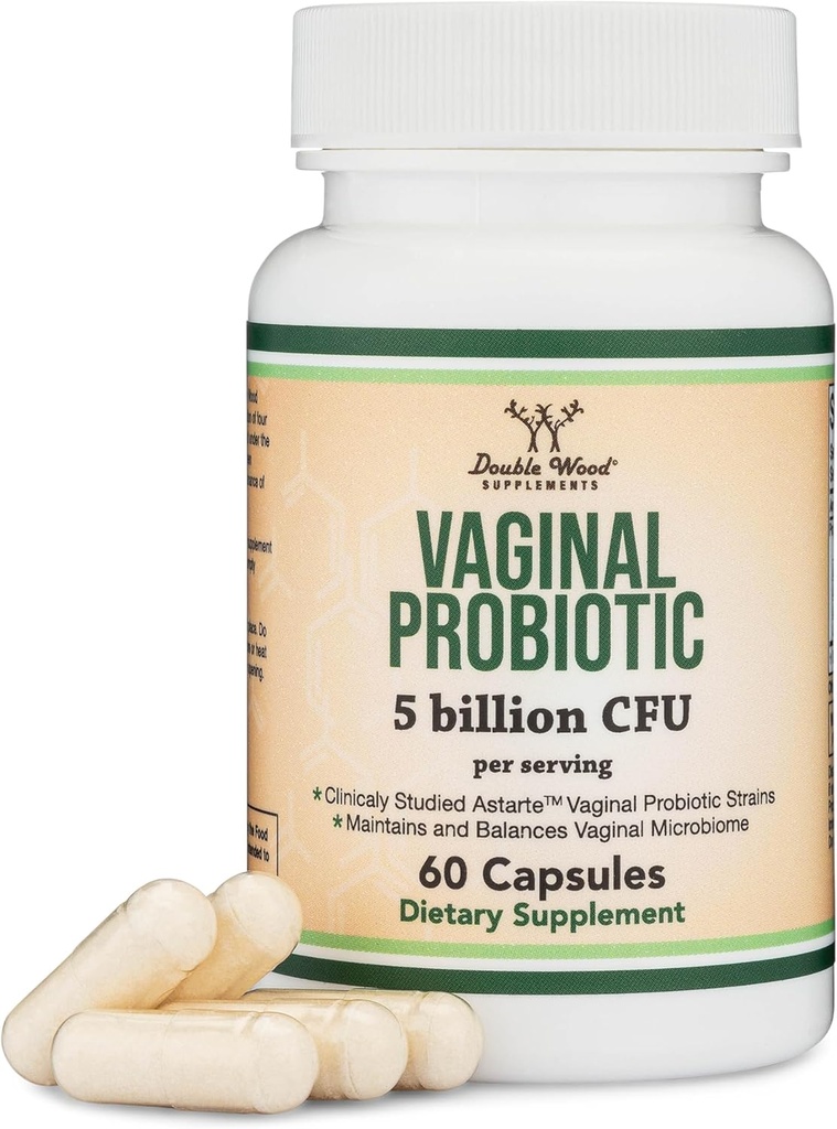 Vaginal Probiotika for kvinder - Fire Probiotika Klinisk Studerede for Vaginal PH Balance, Vaginal Comfort, Odor Control, og Microbiome Balance (60 kapsler, 5 Millioner CFU Per Serving) af Double Wood