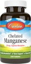 Carlson - Chelated Mangan, 20 mg - Superior Absorption, Sund Metabolisme, Knoglestøtte & Hjerne Sundhed, 250 tabletter