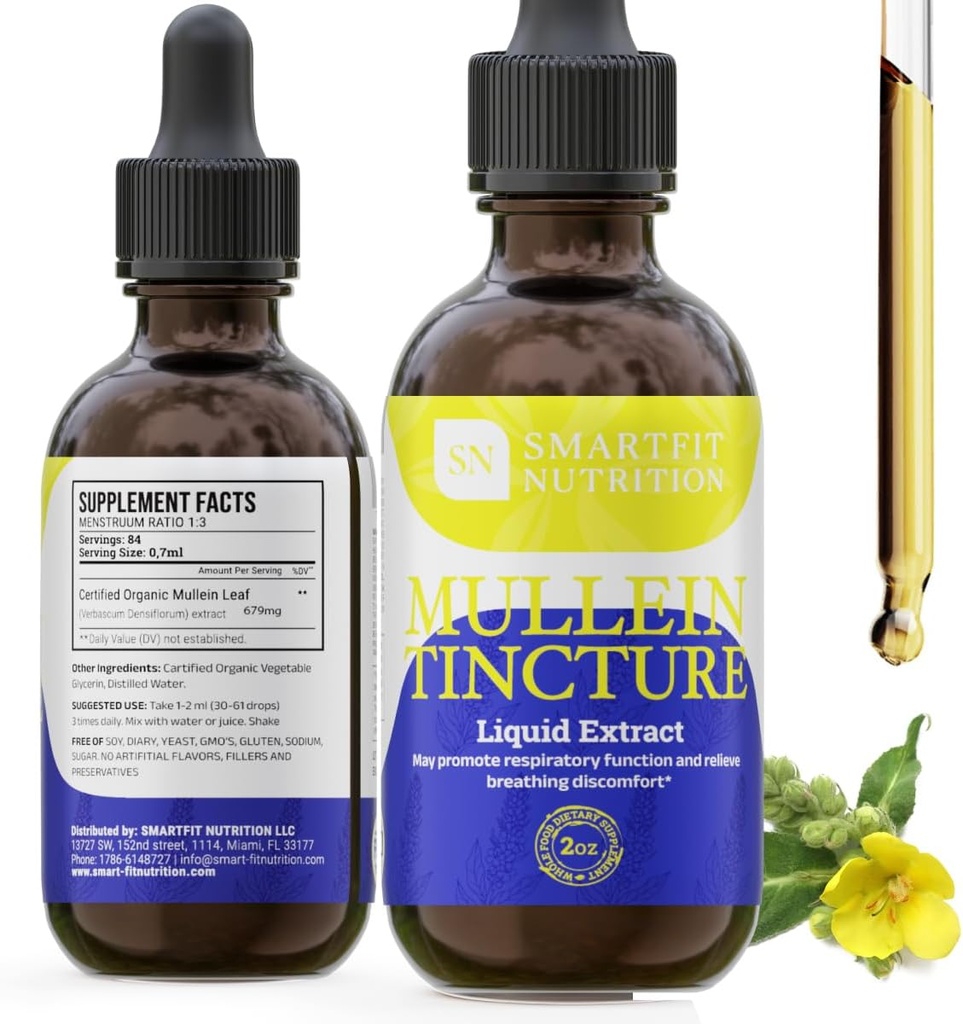 Mullein Leaf Extract - Mullein Drops - Lung Cleanse - Supplement til Respiratory System Support & Sund Mucous Membranes - Verbascum Densiflorum - 2 oz