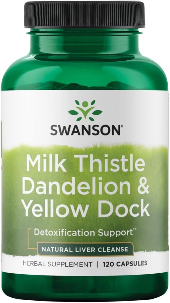 Swanson Milk Thistle, Mælkebøtte & Gul Dock - Urte Lever Support - Natural Supplement Hjælpe til at opretholde total sundhed & velvære - (120 kapsler) 1 pakke