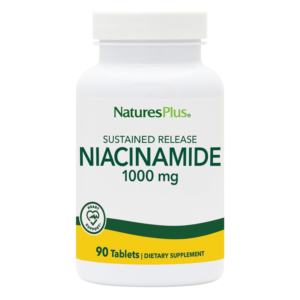 NaturesPlus Niacinamid, Vedvarende udgivelse - 1000 mg, 90 tabletter - High- Potency Vitamin B3 Supplement - Vegetarisk, Gluten Free - 90 Servere