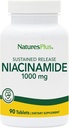 NaturesPlus Niacinamid, Vedvarende udgivelse - 1000 mg, 90 tabletter - High- Potency Vitamin B3 Supplement - Vegetarisk, Gluten Free - 90 Servere