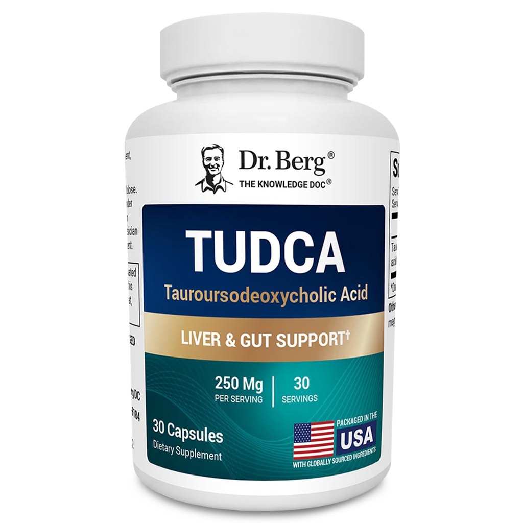 Dr. Berg TUDCA Supplement (Tauroursodeoxycholsyre) - Kraftfuld formel for leversundhed, Bile Flow, Gallblære Support, og fordøjelsessygdomme * - 30 kapsler