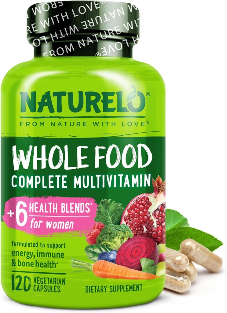 NATURELO hel mad Multivitamin til kvinder - med vitaminer, mineraler, & Økologiske ekstrakter - supplement til energi og hjerte sundhed - ikke GMO - 120 Veganske kapsler