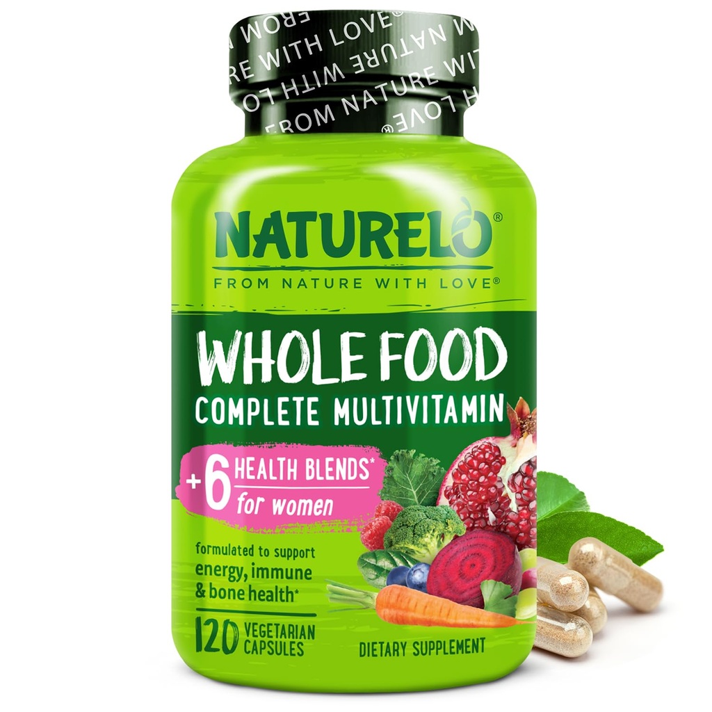 NATURELO hel mad Multivitamin til kvinder - med vitaminer, mineraler, & Økologiske ekstrakter - supplement til energi og hjerte sundhed - ikke GMO - 120 Veganske kapsler