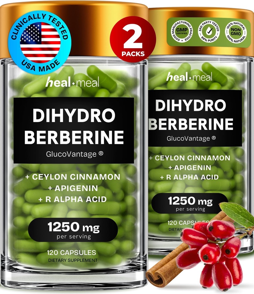 Dihydroberberine Supplement - Dehydro Berberine Organic - Super Berberine Supplement med Ceylon kanel & R Alpha Lipoic Acid & Apigenin - Hydroberberberine 240 caps (2 pakker)
