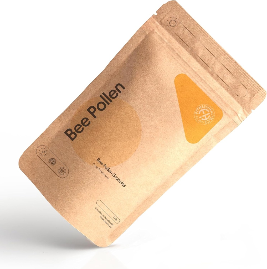 Fitness Health Organic Bee Pollen Granules 100G - Ultra Strength Energy Booster Extract - Rich in Effektiv Selen, Vitaminer og Mineraler - Egnet til vegetarer - Gluten Free