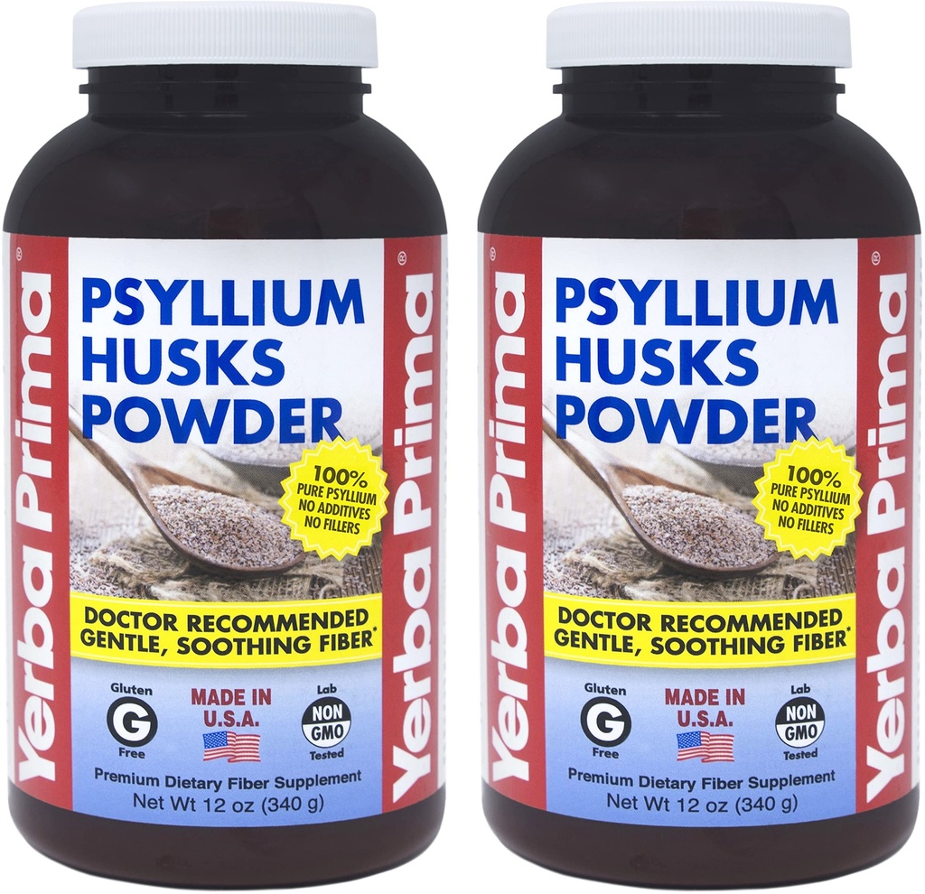 Yerba Prima Psyllium Husk Powder 12 oz (pakke med 2) - Natural Fiber Supplement