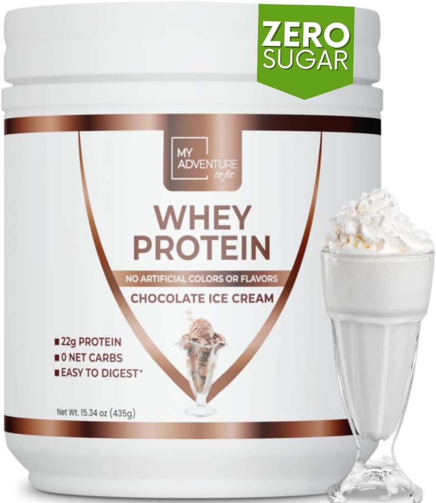 Min Adventure til Fit Whey Isolate Protein Powder - Low Carb Protein Powder for Women - Sødet med Stevia Whey Isolate Protein for Muscle Growth - Protein Powder (Chocolate Ice Cream, 15 Servere)