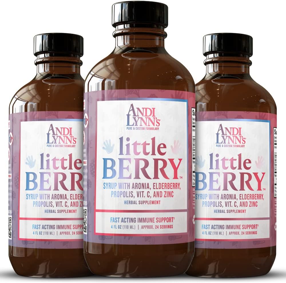 Andi Lynns LittleBerry, Elderberry Syrup til børn med C-vitamin & Zink, Fast- Actioning immunsupport Herbal Supplement, 4 oz (3- Pack)