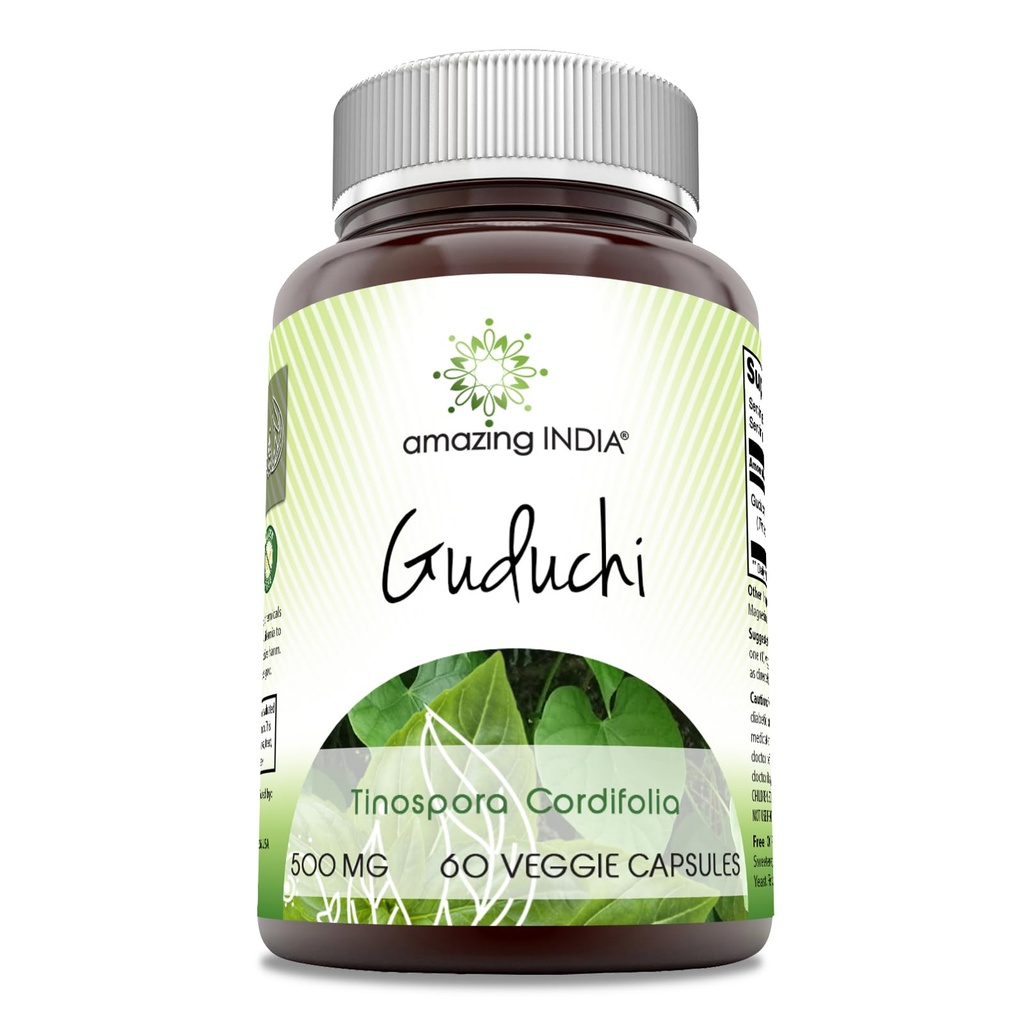 Amazing India Guduchi 500 Mg Supplementet 124; Tinospora Cordifolia Vegetarian Kapselkapsler 124; Non- GROMLE 124; Gluten- Free