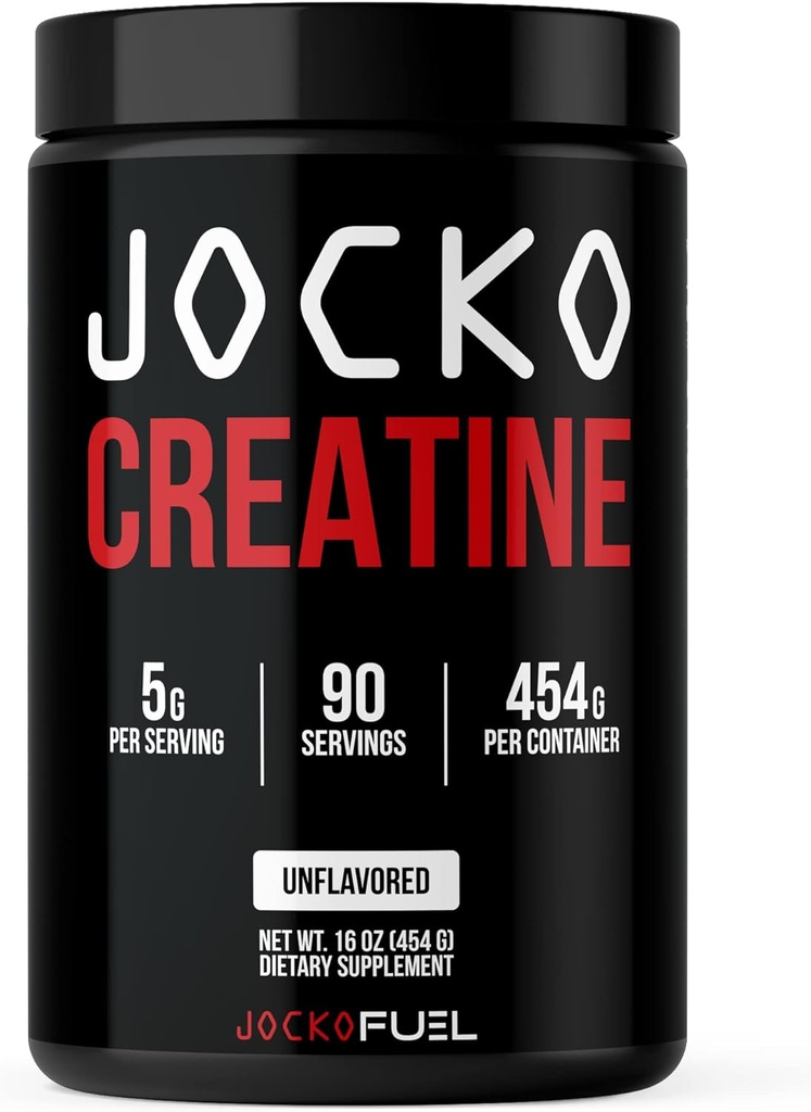 Jocko Fuel Creatinine Monohydrat Powder - Creatin for mænd og kvinder, supplement til atletisk ydeevne & Muscle Health, 90 Servere 16 oz (Unflavored) (16 OZ JAR)
