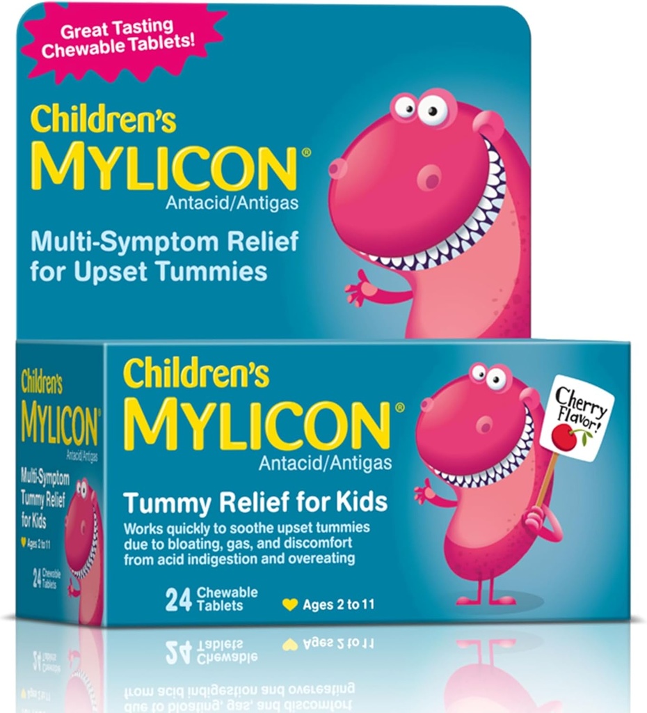 MYLICON Children 's Tummy Relief for Kids, 24 Cherry Flavored Chewable Tablets