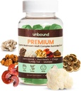 Unbound Premium Organic Mushroom Multi-Complex Gummies for Support Memory 5 in 1, Blend with Chaga, Lion's Mane, Reishi, Turkey Tail, Maitake - 60 Gummies,