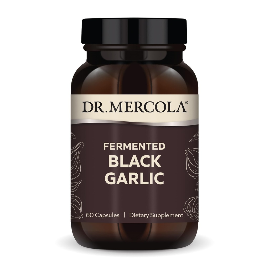 Dr. Mercola Gæret sort hvidløg - Antioxidant Supplement - for immunforsvar, cellular & hjerte sundhed support - Inkluderer S-Allyl-Cystein - Non-GMO, Gluten- Free & Soy- Free - 60 kapsler (30 Servere)