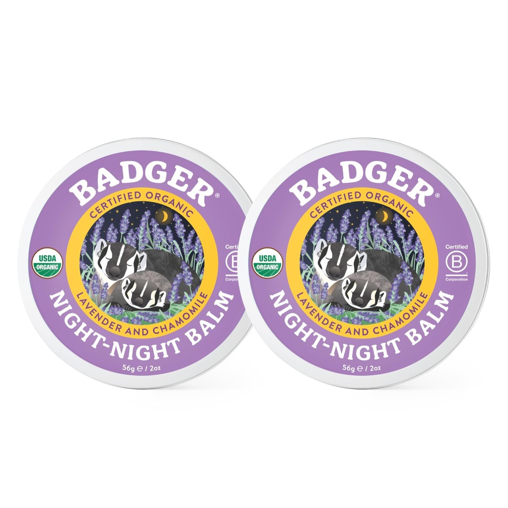 Grævling - Nattebalsam, Kamille & Lavendel, Natural Sleep Balm til børn, Scentet Afslapning for børn, Kids Organic Sleep Balm, 2 oz (2 Pack)